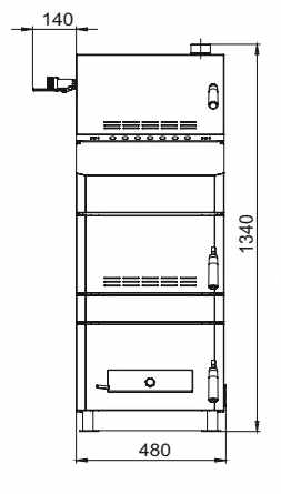 Физические размеры твердотопливного котла GTM Комфорт 60 кВт - вид с переди